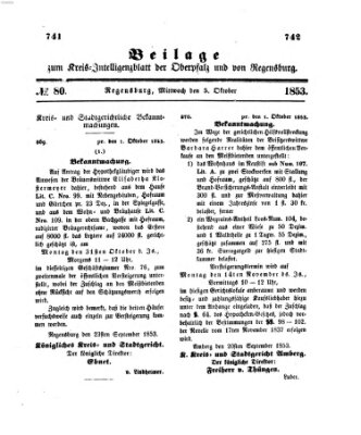 Königlich bayerisches Intelligenzblatt für die Oberpfalz und von Regensburg Mittwoch 5. Oktober 1853