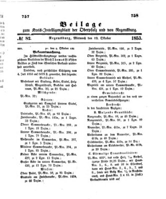 Königlich bayerisches Intelligenzblatt für die Oberpfalz und von Regensburg Mittwoch 12. Oktober 1853