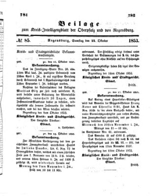 Königlich bayerisches Intelligenzblatt für die Oberpfalz und von Regensburg Samstag 22. Oktober 1853