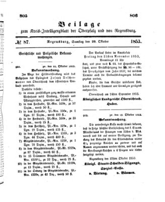 Königlich bayerisches Intelligenzblatt für die Oberpfalz und von Regensburg Samstag 29. Oktober 1853