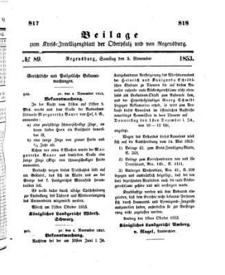 Königlich bayerisches Intelligenzblatt für die Oberpfalz und von Regensburg Samstag 5. November 1853