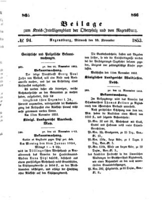 Königlich bayerisches Intelligenzblatt für die Oberpfalz und von Regensburg Mittwoch 23. November 1853