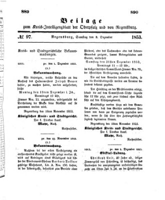 Königlich bayerisches Intelligenzblatt für die Oberpfalz und von Regensburg Samstag 3. Dezember 1853