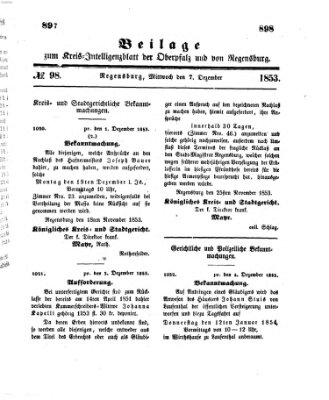 Königlich bayerisches Intelligenzblatt für die Oberpfalz und von Regensburg Mittwoch 7. Dezember 1853