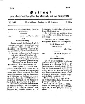 Königlich bayerisches Intelligenzblatt für die Oberpfalz und von Regensburg Samstag 17. Dezember 1853