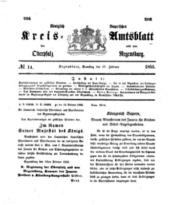 Königlich-bayerisches Kreis-Amtsblatt der Oberpfalz und von Regensburg (Königlich bayerisches Intelligenzblatt für die Oberpfalz und von Regensburg) Samstag 17. Februar 1855