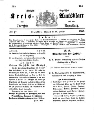 Königlich-bayerisches Kreis-Amtsblatt der Oberpfalz und von Regensburg (Königlich bayerisches Intelligenzblatt für die Oberpfalz und von Regensburg) Mittwoch 28. Februar 1855