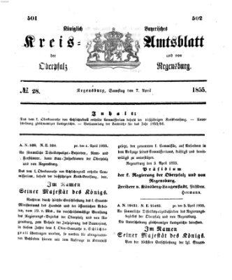 Königlich-bayerisches Kreis-Amtsblatt der Oberpfalz und von Regensburg (Königlich bayerisches Intelligenzblatt für die Oberpfalz und von Regensburg) Samstag 7. April 1855