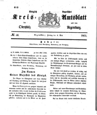 Königlich-bayerisches Kreis-Amtsblatt der Oberpfalz und von Regensburg (Königlich bayerisches Intelligenzblatt für die Oberpfalz und von Regensburg) Freitag 4. Mai 1855