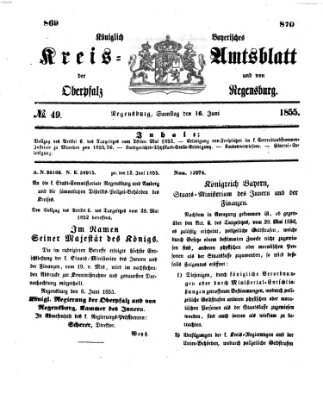 Königlich-bayerisches Kreis-Amtsblatt der Oberpfalz und von Regensburg (Königlich bayerisches Intelligenzblatt für die Oberpfalz und von Regensburg) Samstag 16. Juni 1855