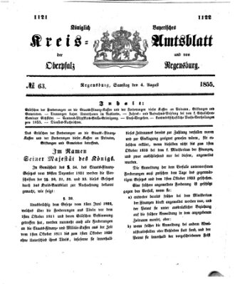 Königlich-bayerisches Kreis-Amtsblatt der Oberpfalz und von Regensburg (Königlich bayerisches Intelligenzblatt für die Oberpfalz und von Regensburg) Samstag 4. August 1855