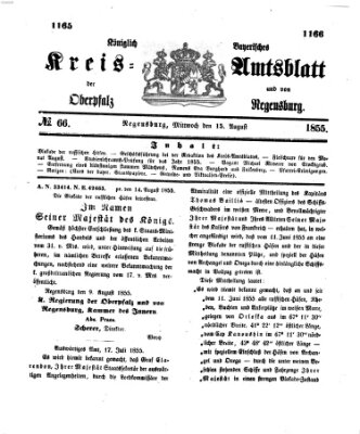 Königlich-bayerisches Kreis-Amtsblatt der Oberpfalz und von Regensburg (Königlich bayerisches Intelligenzblatt für die Oberpfalz und von Regensburg) Mittwoch 15. August 1855