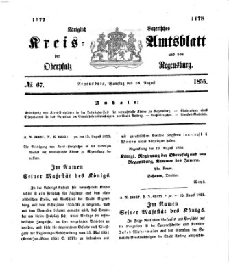 Königlich-bayerisches Kreis-Amtsblatt der Oberpfalz und von Regensburg (Königlich bayerisches Intelligenzblatt für die Oberpfalz und von Regensburg) Samstag 18. August 1855