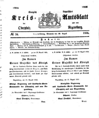 Königlich-bayerisches Kreis-Amtsblatt der Oberpfalz und von Regensburg (Königlich bayerisches Intelligenzblatt für die Oberpfalz und von Regensburg) Mittwoch 29. August 1855