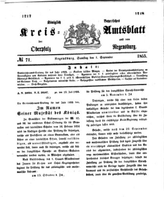 Königlich-bayerisches Kreis-Amtsblatt der Oberpfalz und von Regensburg (Königlich bayerisches Intelligenzblatt für die Oberpfalz und von Regensburg) Samstag 1. September 1855