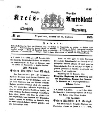 Königlich-bayerisches Kreis-Amtsblatt der Oberpfalz und von Regensburg (Königlich bayerisches Intelligenzblatt für die Oberpfalz und von Regensburg) Mittwoch 19. September 1855