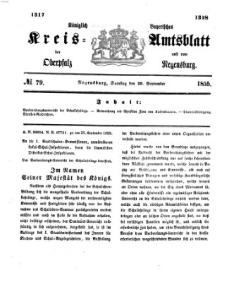 Königlich-bayerisches Kreis-Amtsblatt der Oberpfalz und von Regensburg (Königlich bayerisches Intelligenzblatt für die Oberpfalz und von Regensburg) Samstag 29. September 1855