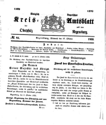 Königlich-bayerisches Kreis-Amtsblatt der Oberpfalz und von Regensburg (Königlich bayerisches Intelligenzblatt für die Oberpfalz und von Regensburg) Mittwoch 17. Oktober 1855