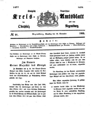 Königlich-bayerisches Kreis-Amtsblatt der Oberpfalz und von Regensburg (Königlich bayerisches Intelligenzblatt für die Oberpfalz und von Regensburg) Samstag 10. November 1855