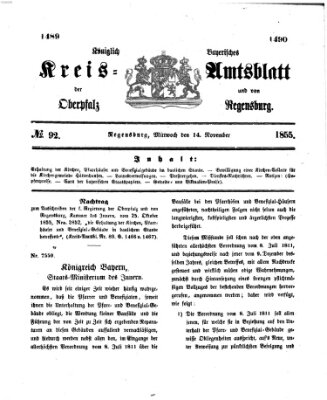 Königlich-bayerisches Kreis-Amtsblatt der Oberpfalz und von Regensburg (Königlich bayerisches Intelligenzblatt für die Oberpfalz und von Regensburg) Mittwoch 14. November 1855