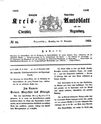 Königlich-bayerisches Kreis-Amtsblatt der Oberpfalz und von Regensburg (Königlich bayerisches Intelligenzblatt für die Oberpfalz und von Regensburg) Samstag 17. November 1855