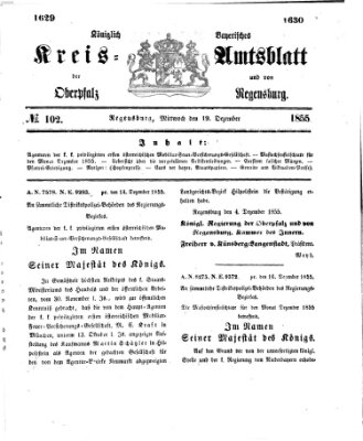 Königlich-bayerisches Kreis-Amtsblatt der Oberpfalz und von Regensburg (Königlich bayerisches Intelligenzblatt für die Oberpfalz und von Regensburg) Mittwoch 19. Dezember 1855