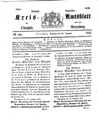 Königlich-bayerisches Kreis-Amtsblatt der Oberpfalz und von Regensburg (Königlich bayerisches Intelligenzblatt für die Oberpfalz und von Regensburg) Samstag 22. Dezember 1855