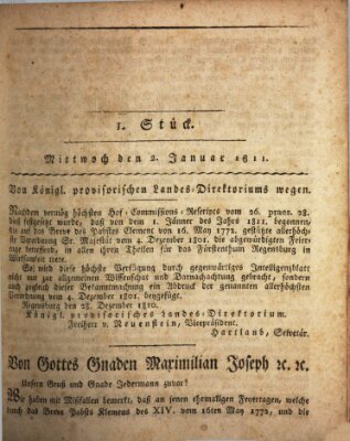 Regensburger Intelligenzblatt (Regensburger Wochenblatt) Mittwoch 2. Januar 1811