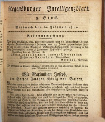 Regensburger Intelligenzblatt (Regensburger Wochenblatt) Mittwoch 20. Februar 1811