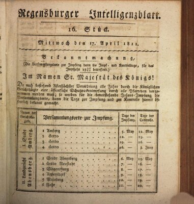 Regensburger Intelligenzblatt (Regensburger Wochenblatt) Mittwoch 17. April 1811