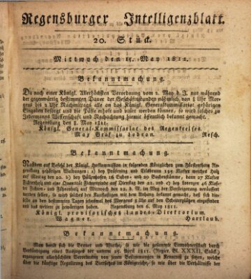 Regensburger Intelligenzblatt (Regensburger Wochenblatt) Mittwoch 15. Mai 1811