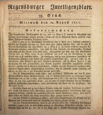 Regensburger Intelligenzblatt (Regensburger Wochenblatt) Mittwoch 14. August 1811