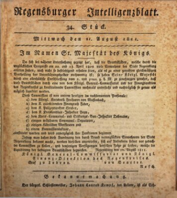 Regensburger Intelligenzblatt (Regensburger Wochenblatt) Mittwoch 21. August 1811