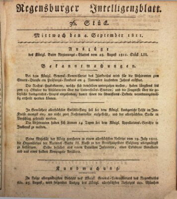 Regensburger Intelligenzblatt (Regensburger Wochenblatt) Mittwoch 4. September 1811