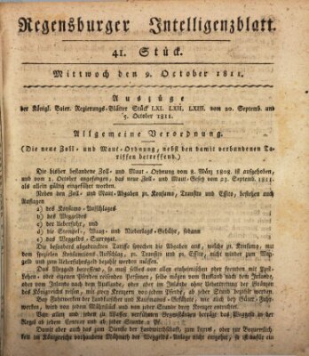 Regensburger Intelligenzblatt (Regensburger Wochenblatt) Mittwoch 9. Oktober 1811