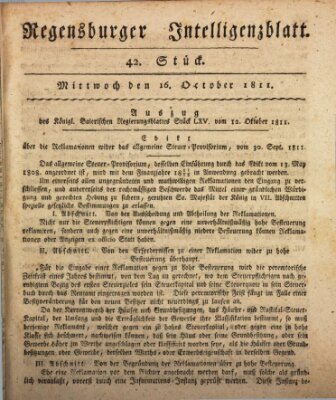 Regensburger Intelligenzblatt (Regensburger Wochenblatt) Mittwoch 16. Oktober 1811