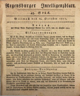 Regensburger Intelligenzblatt (Regensburger Wochenblatt) Mittwoch 23. Oktober 1811