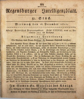 Regensburger Intelligenzblatt (Regensburger Wochenblatt) Mittwoch 18. Dezember 1811