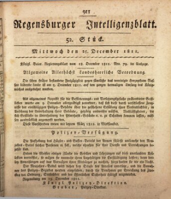 Regensburger Intelligenzblatt (Regensburger Wochenblatt) Mittwoch 25. Dezember 1811