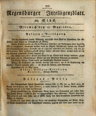 Regensburger Intelligenzblatt (Regensburger Wochenblatt) Mittwoch 13. Mai 1812