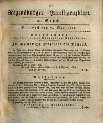 Regensburger Intelligenzblatt (Regensburger Wochenblatt) Mittwoch 20. Mai 1812