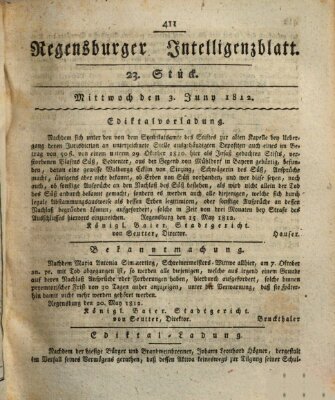 Regensburger Intelligenzblatt (Regensburger Wochenblatt) Mittwoch 3. Juni 1812