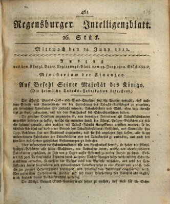 Regensburger Intelligenzblatt (Regensburger Wochenblatt) Mittwoch 24. Juni 1812