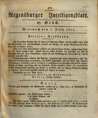 Regensburger Intelligenzblatt (Regensburger Wochenblatt) Mittwoch 1. Juli 1812