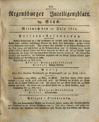 Regensburger Intelligenzblatt (Regensburger Wochenblatt) Mittwoch 15. Juli 1812