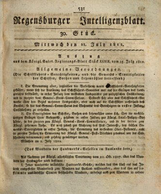 Regensburger Intelligenzblatt (Regensburger Wochenblatt) Mittwoch 22. Juli 1812