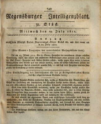 Regensburger Intelligenzblatt (Regensburger Wochenblatt) Mittwoch 29. Juli 1812