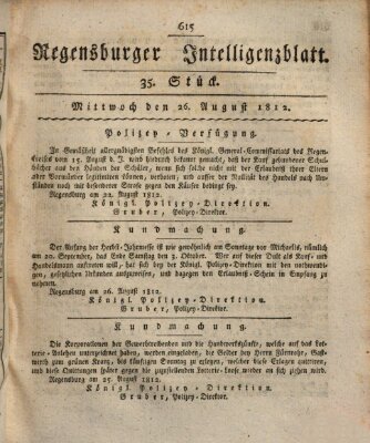 Regensburger Intelligenzblatt (Regensburger Wochenblatt) Mittwoch 26. August 1812