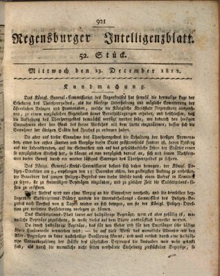 Regensburger Intelligenzblatt (Regensburger Wochenblatt) Mittwoch 23. Dezember 1812