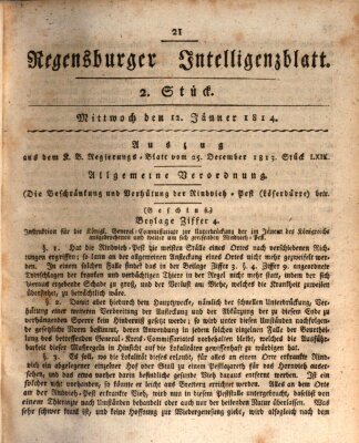 Regensburger Intelligenzblatt (Regensburger Wochenblatt) Mittwoch 12. Januar 1814